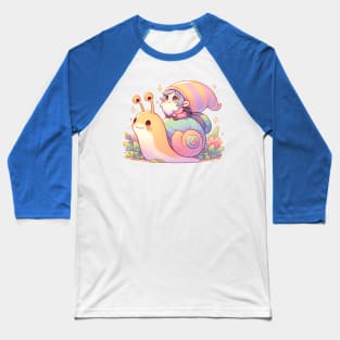 Cute Gnome Riding A Snail Cottagecore Baseball T-Shirt